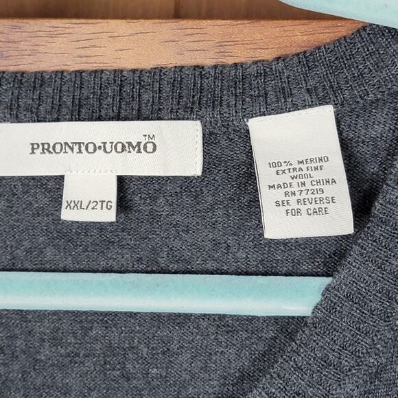 Pronto-Uomo Grey 100% Extra Fine Merino Wool Vest, Sz XXL - Picture 2 of 4